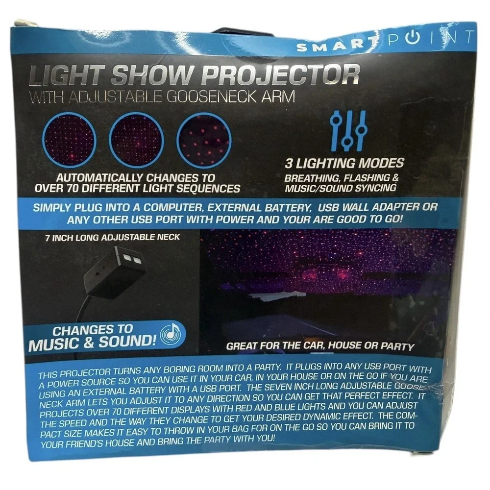 LIGHT‎ SHOW PROJECTOR W/ ADJUSTABLE USB PLUG & PLAY